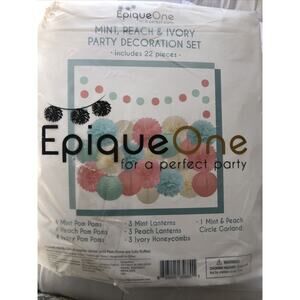 Epique One 22 Piece Perfect Party Decoration Set Peach, Mint And Ivory